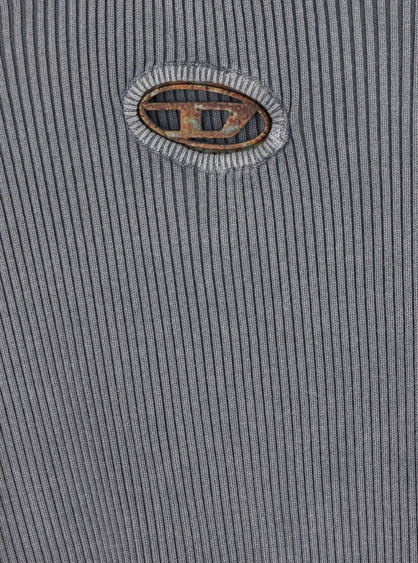 Shop Diesel Ribbed Long Sleeve Sweater With Logo Detail In Grey