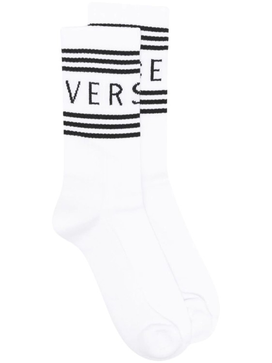 Shop Versace White Logo Socks