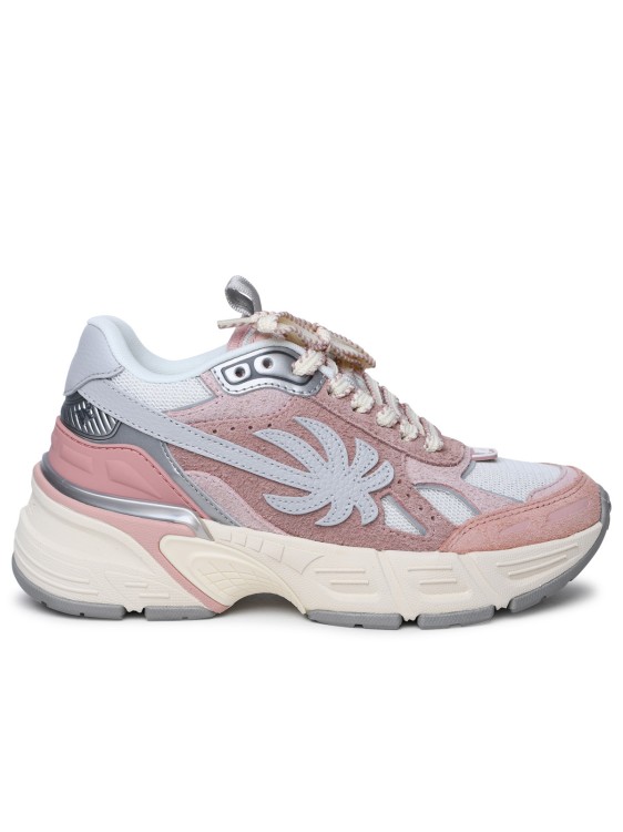 Shop Palm Angels Pa 4' Pink Leather Blend Sneakers In White
