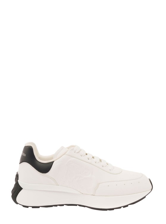 Shop Alexander Mcqueen Sprint Runner' White Sneakers With Embossed Detail And Logo In Smooth Leather In Neutrals