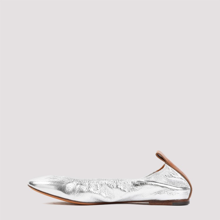 Shop Lanvin Silver Goatskin Ballerina In White