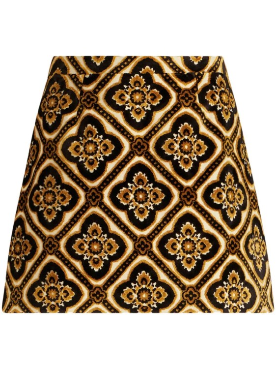 Shop Etro Multicolored Jacquard Velvet Mini Skirt In Brown