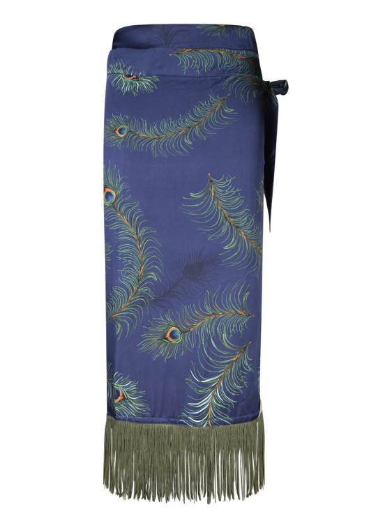 Shop Panarehi Wrap Skirt With Peacock Print In Blue