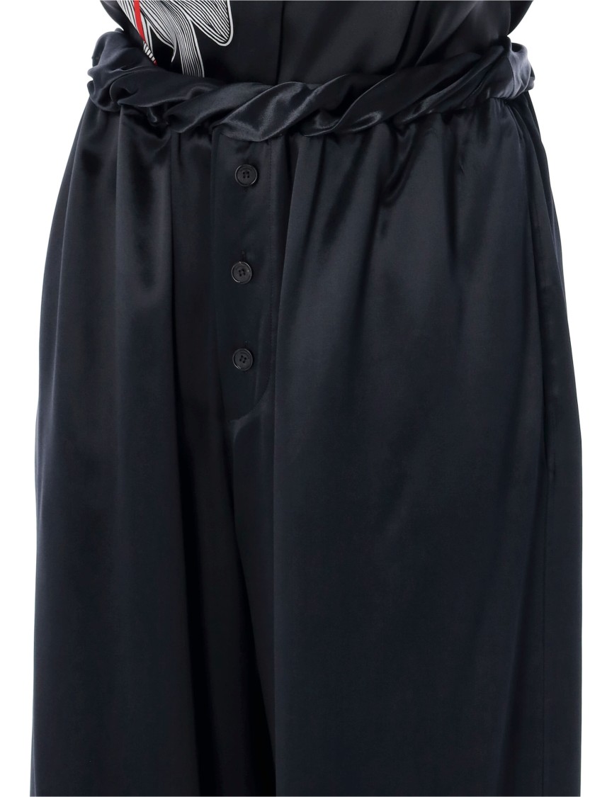 Ferragamo Gathered Satin Wide-leg Pajama Pants In Black