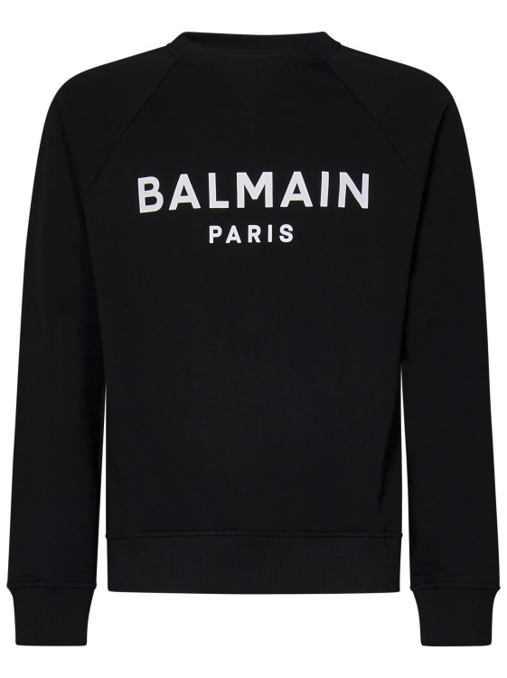 Shop Balmain Black Organic Cotton Crewneck Sweatshirt