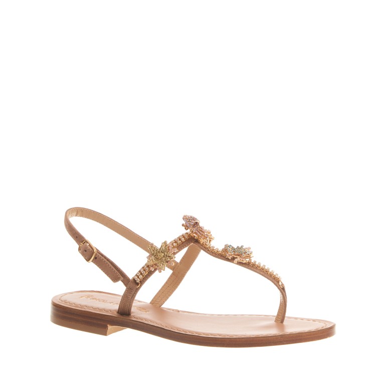 Shop Paola Fiorenza Powder Suede Sandal With Crystals And Applications In Brown