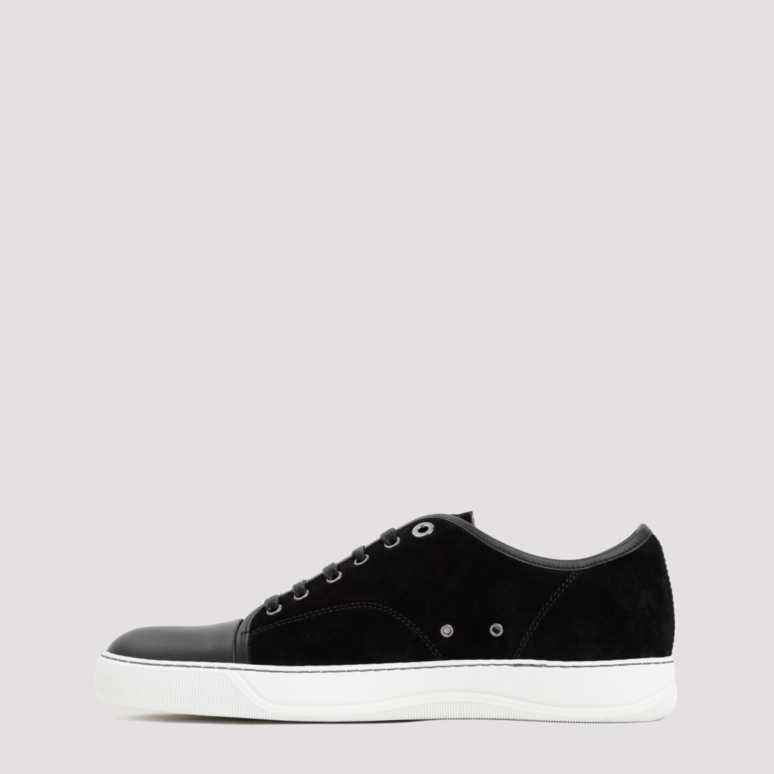 Shop Lanvin Suede And Nappa Captoe Low To Sneakers In Black