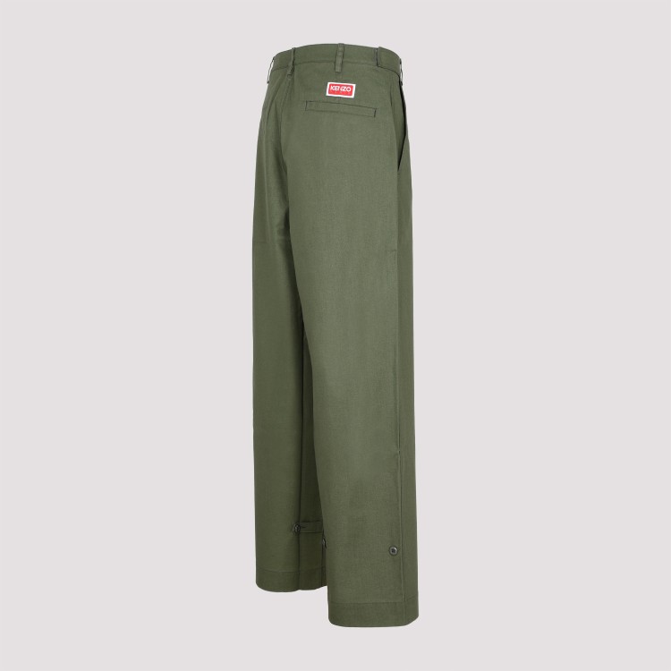 Shop Kenzo Oversized Straight Dark Khaki Cotton Pants In Green