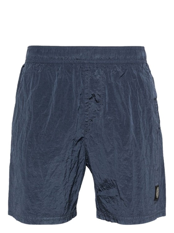 Shop Stone Island Compass Crinkled Swim Shorts In Blue