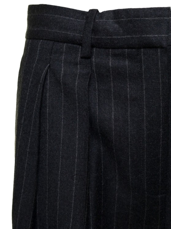 Shop Theory Dark Grey Tailored Pinstripe Pants In Wool In Black