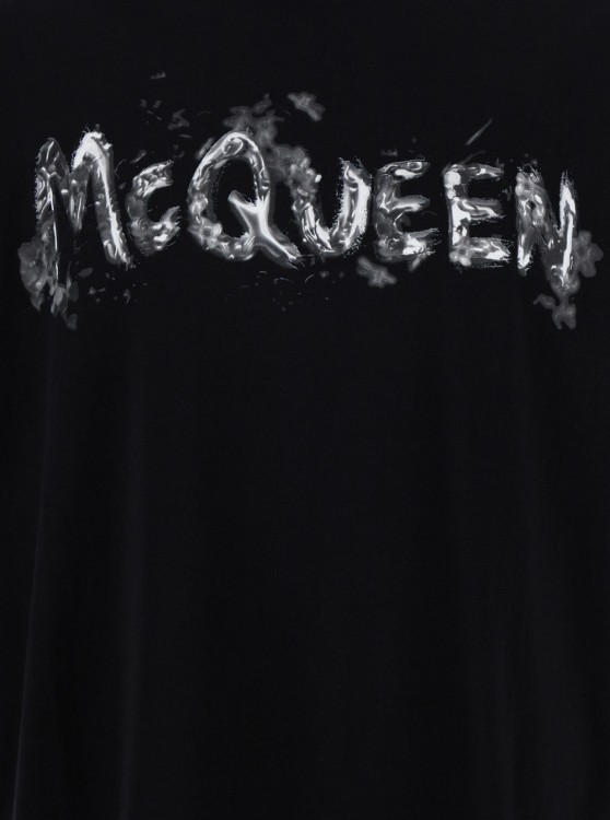 Shop Alexander Mcqueen Black T-shirt With Graffiti Logo Print In Cotton