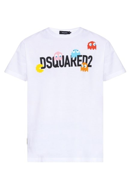 Dsquared2 White Cotton T-shirt With Pacman Graphic Print