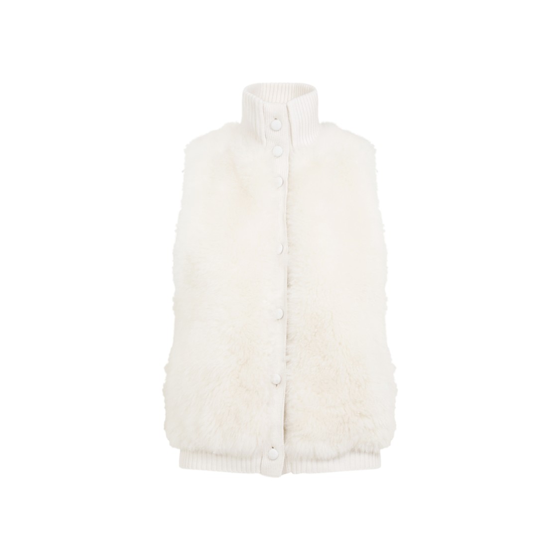 Yves Salomon Lambskin And Fur Vest With Ribbed Collar And Button Closure In White