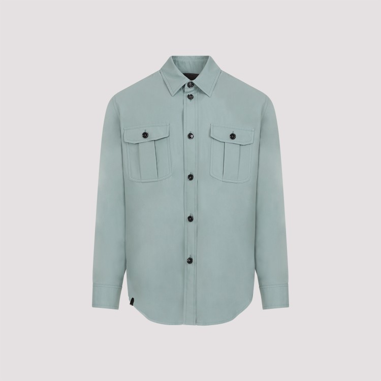 Shop Brioni Blue Water Silk Shirt In Grey