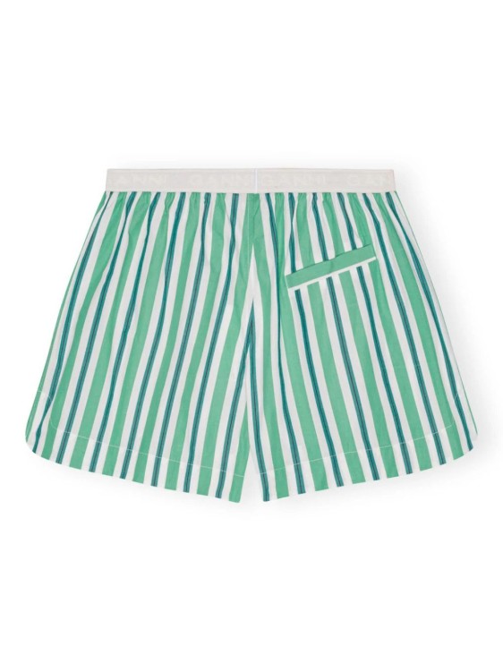 Shop Ganni Striped Cotton Mini Shorts In Green