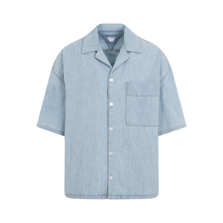 BOTTEGA VENETA BOTTEGA VENETA LIGHT BLEACH BLUE COTTON CHAMBRAY SHIRT 