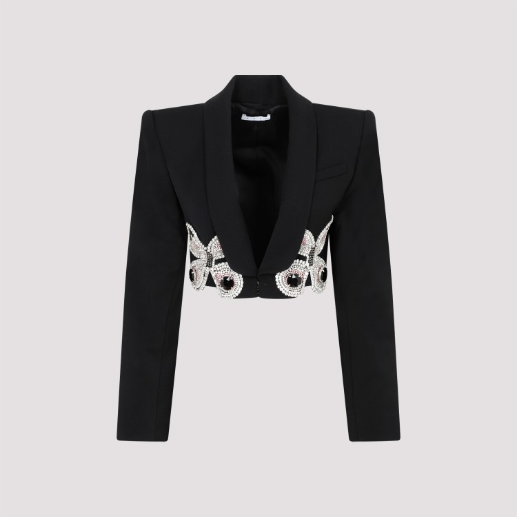 Shop Area Black Wool Embroidered Butterfly Cropped Blazer