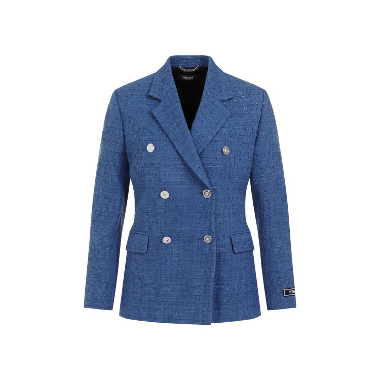 Versace Blue Denim Cotton Informal Tweed Jacket