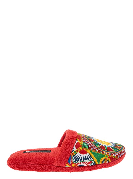 Shop Dolce & Gabbana Cotton Terry Slippers Sicilian Cart In Red