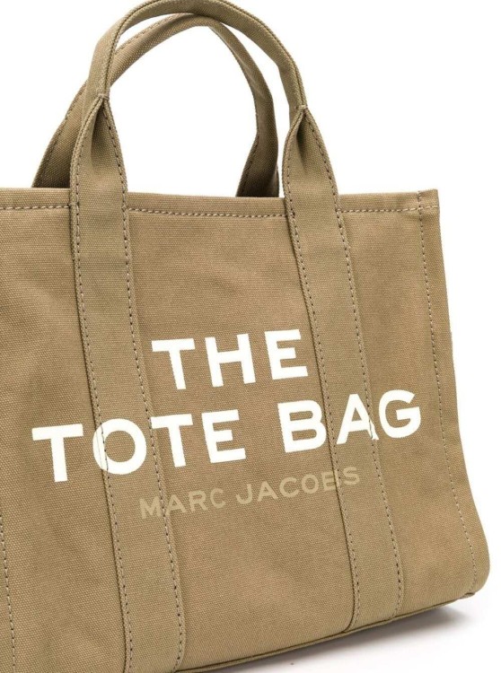 Shop Marc Jacobs The Traveller Tote In Khaki Green Canvas With Logo Print In Neutrals