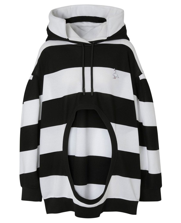 Shop Burberry Cut-out Striped Hooded Sweatshirt In Black