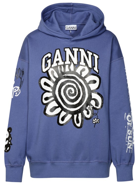 Shop Ganni Isoli Flower' Sweatshirt In Blue Cotton