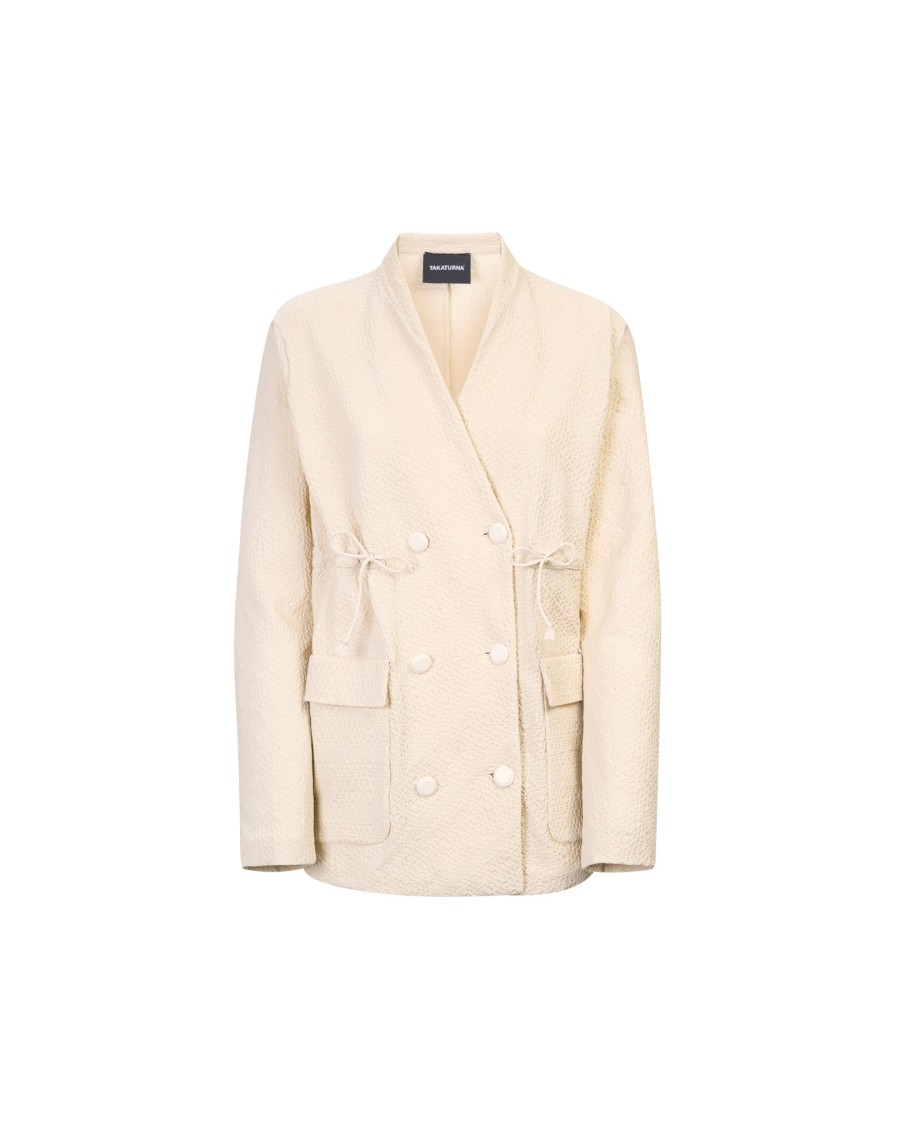Takaturna Double-breasted Kinetic Jacket In Neutrals