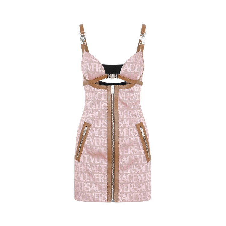 Shop Versace Pale Pink Beige Logo Mini Dress