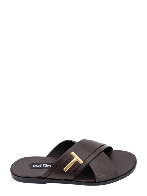 Shop Tom Ford Leather Sandals In Grey