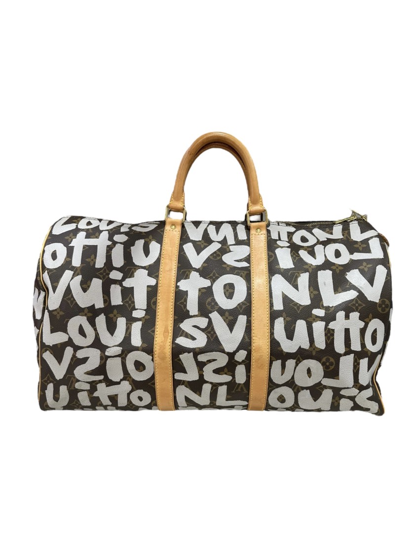 Keepall 50 Graffiti Stephen Sprouse L.E. by Louis Vuitton in Brown color  for Luxury Clothing