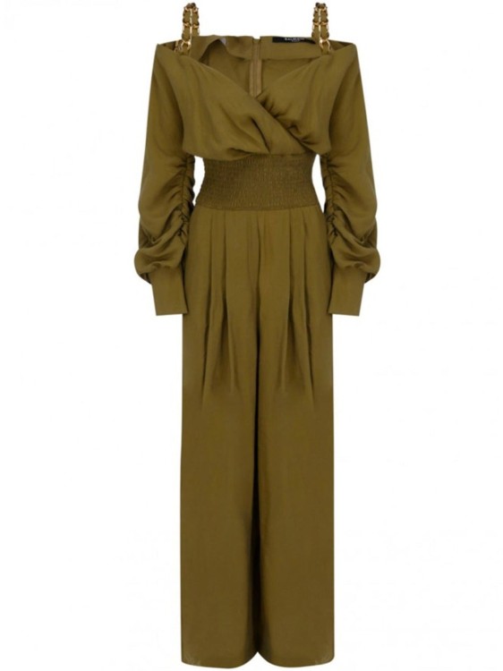 Shop Balmain Viscose And Cotton Jumpsuit In Green