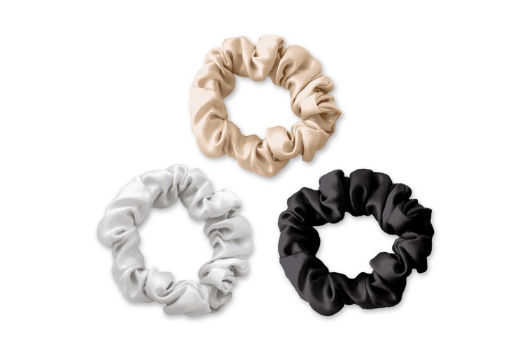 Mayfairsilk Champagne / Oyster Grey / Charcoal Silk Scrunchies Set In Multicolor
