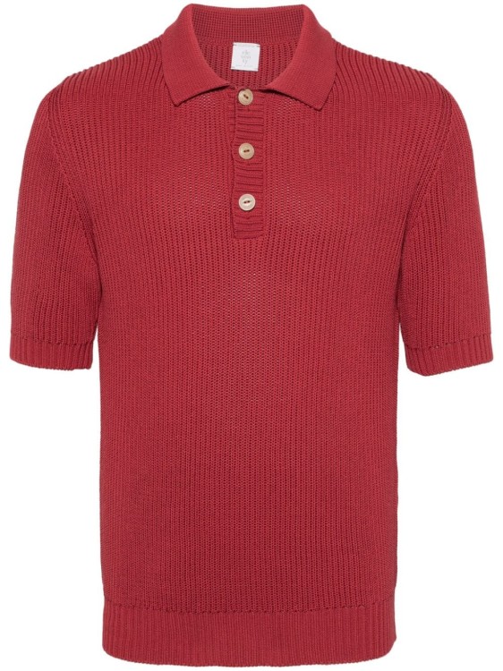 Eleventy Fisherman's-knit Cotton Polo Shirt In Red