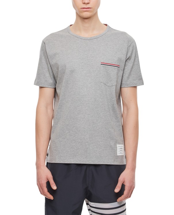 Shop Thom Browne Ss Rwb Pocket Jersey Cotton T-shirt In Grey
