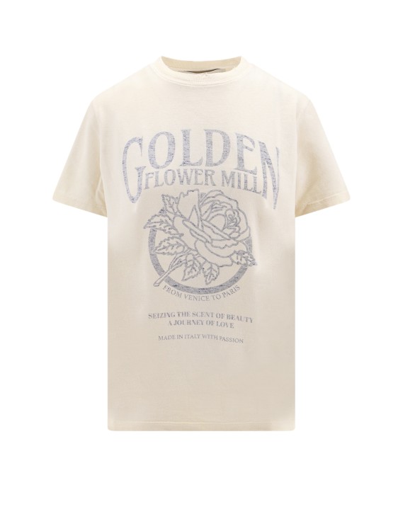 Shop Golden Goose Cotton T-shirt With Frontal Print In Neutrals