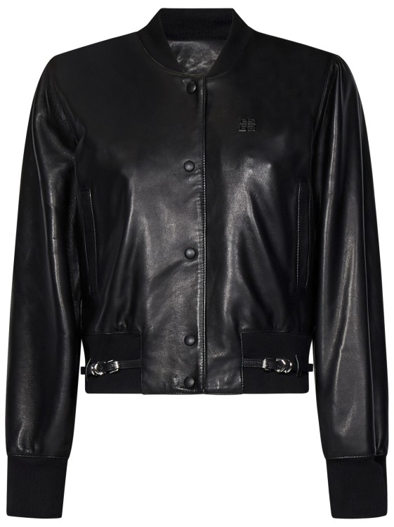Shop Givenchy Black Voyou Leather Bomber Jacket