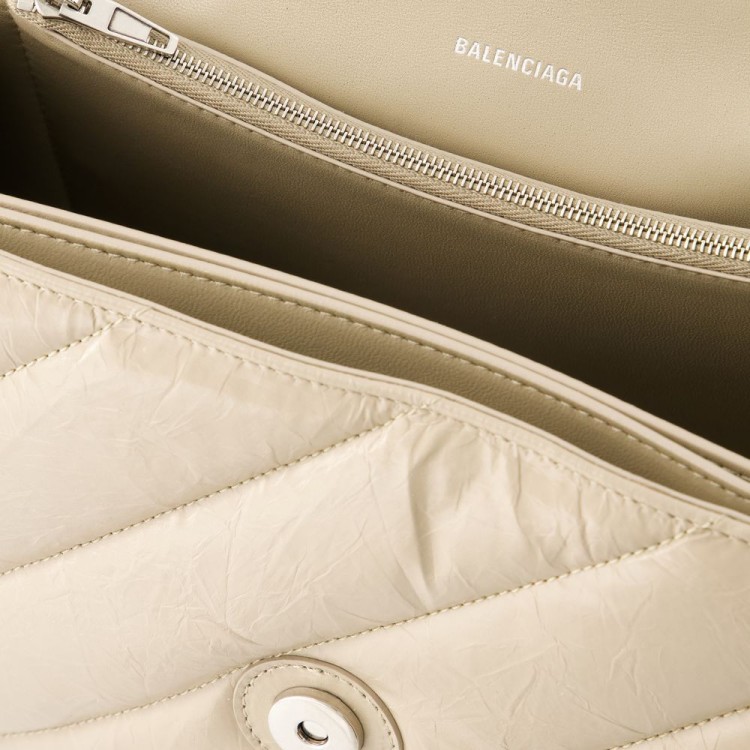 Shop Balenciaga Crush Chain Hobo Bag - Leather - Taupe In Neutrals