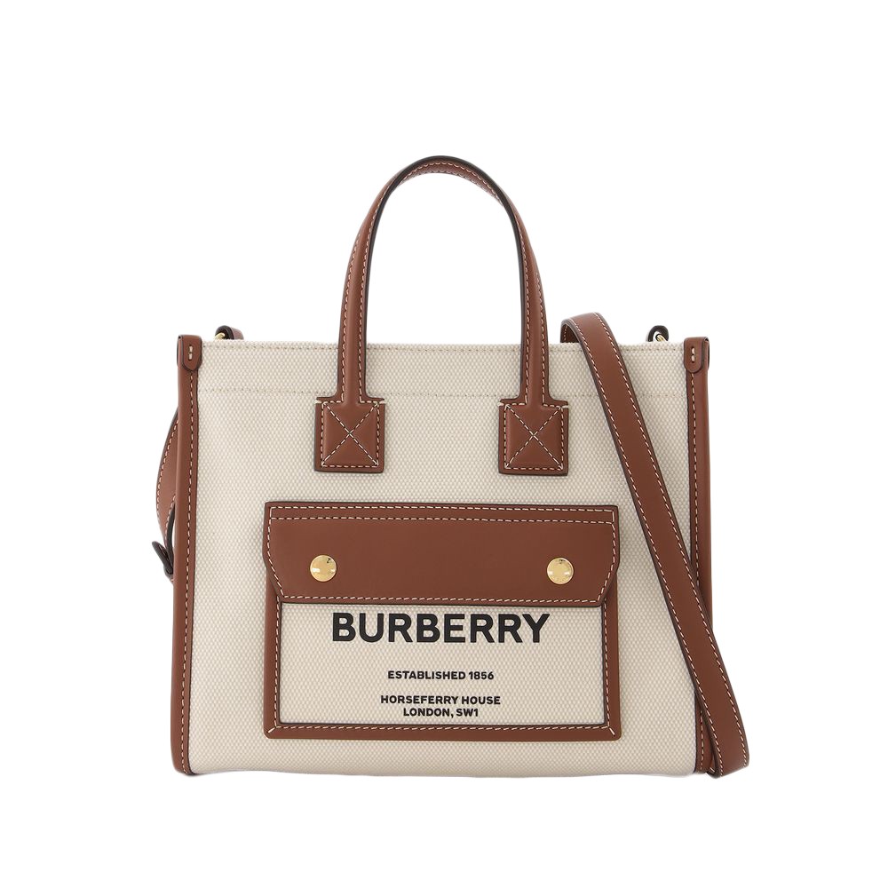 Burberry Mini Freya Tote Bag With Horseferry Print And Leather Accents In Neutrals