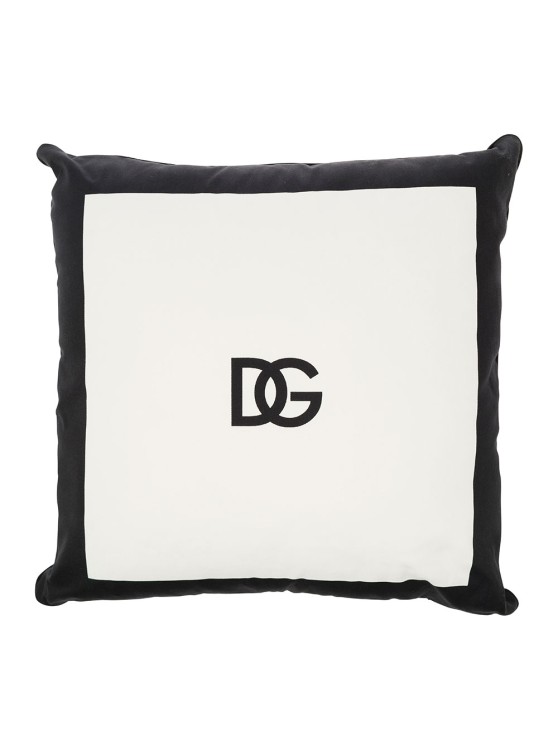Shop Dolce & Gabbana Cotton Gabardine Cushion Small Dg Logo In White
