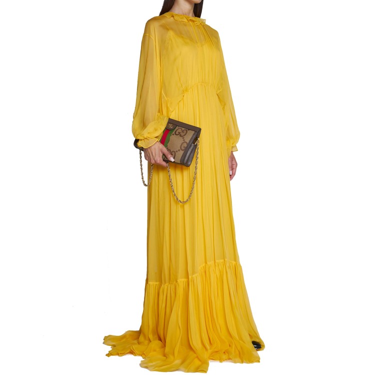 Shop Gucci Silk Long Dress In Gold