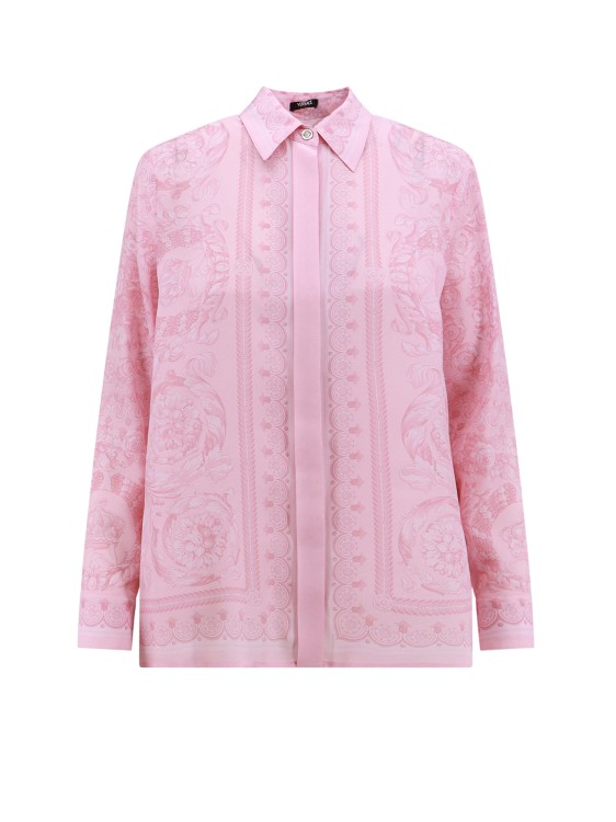 Shop Versace Formal Silk Shirt With Baroque Print In Pink