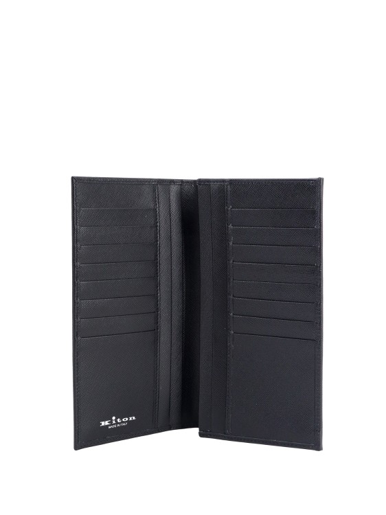 Shop Kiton Saffiano Leather Wallet With Metal Logo In Black