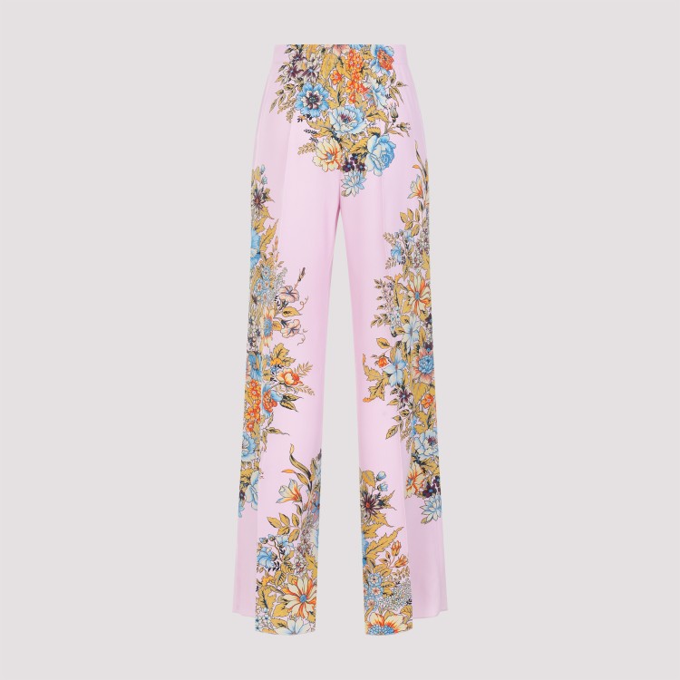 Etro Floral High-rise Silk Wide-leg Pants In Purple