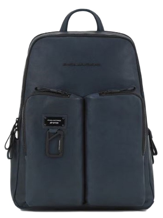 Piquadro Blue Leather Backpack In Black
