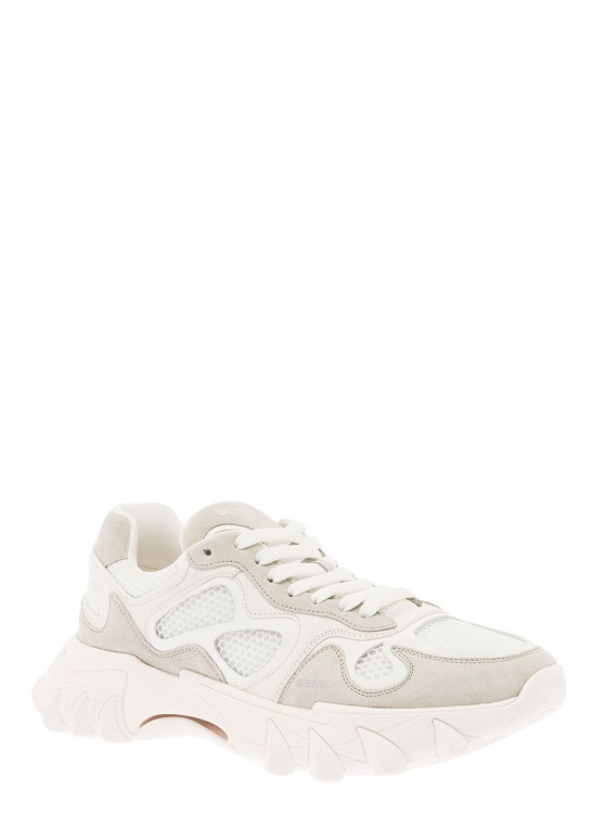 Shop Balmain B-east' White Trainers With Mesh And Suede Inserts In Leather
