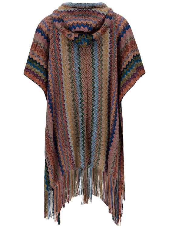 Shop Missoni Multicolor Hooded Poncho With Zigzag Motif In Viscose Blend