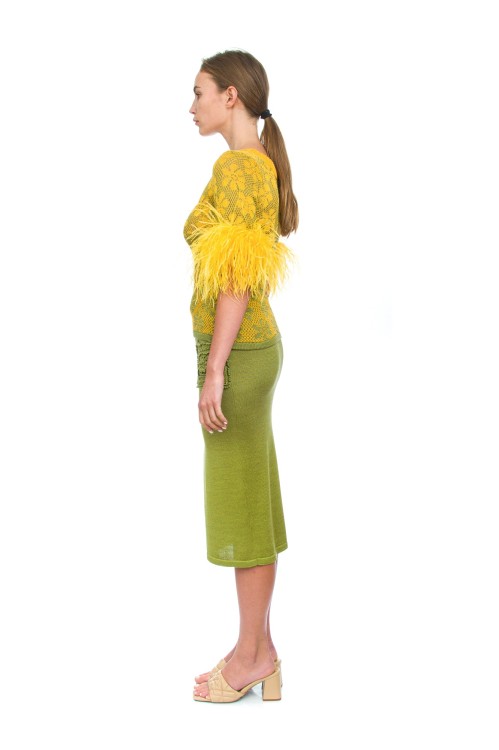 Shop Andreeva Green Flower Top With Feathers