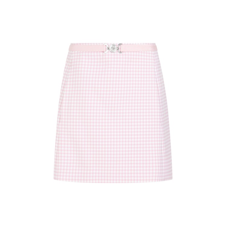 Shop Versace Pastel Pink Virgin Wool Vichy Mini Skirt In White