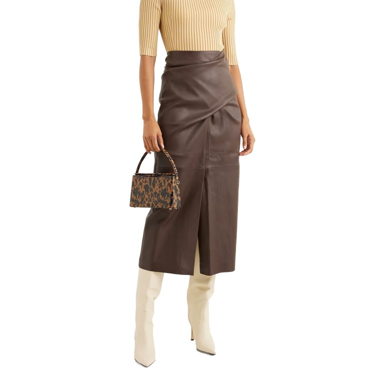 Shop Brunello Cucinelli Brown Leather Skirt