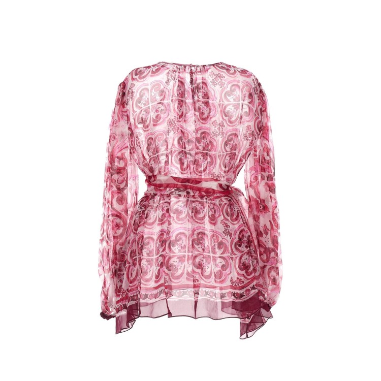 Shop Dolce & Gabbana Majolica Print Belted Blouse In Pink